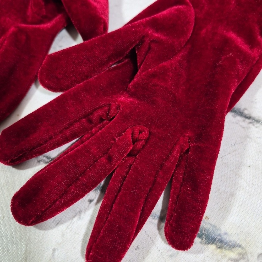 Vintage Lauer Womens Driving Gloves Red Velvet Bows One Size Evening Retro Fancy - Picture 5 of 8
